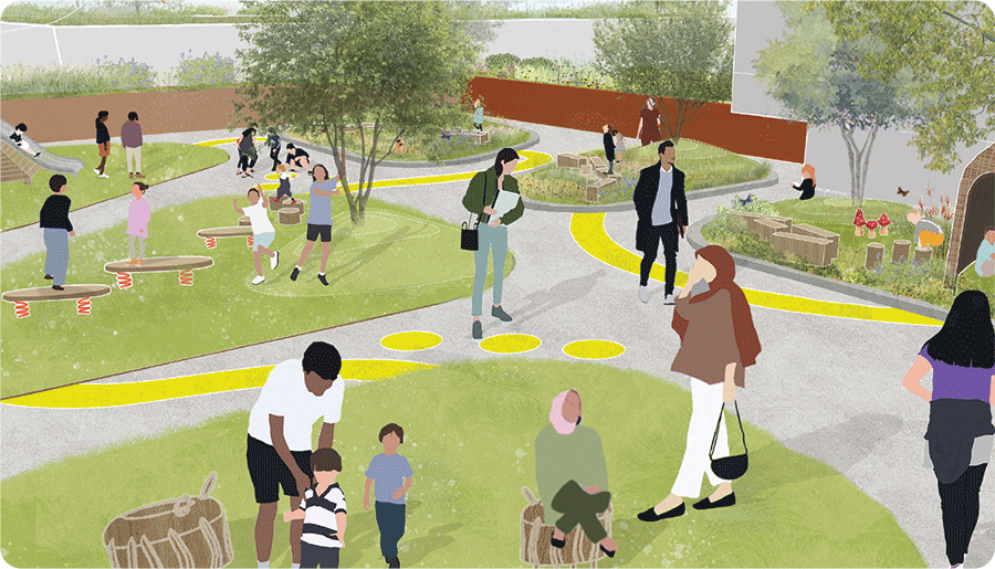 Illustrative view of podium play area